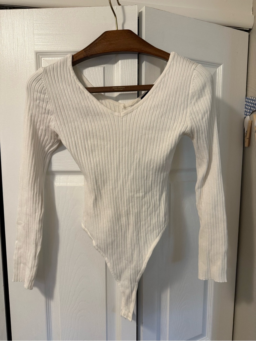 Love Tree Cream Ribbed V-Neck Top